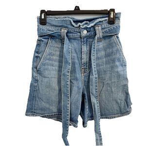 7 For All Mankind Denim Paper Bag Shorts Tie Waist High Rise Jean‎ Shorts Sz 24